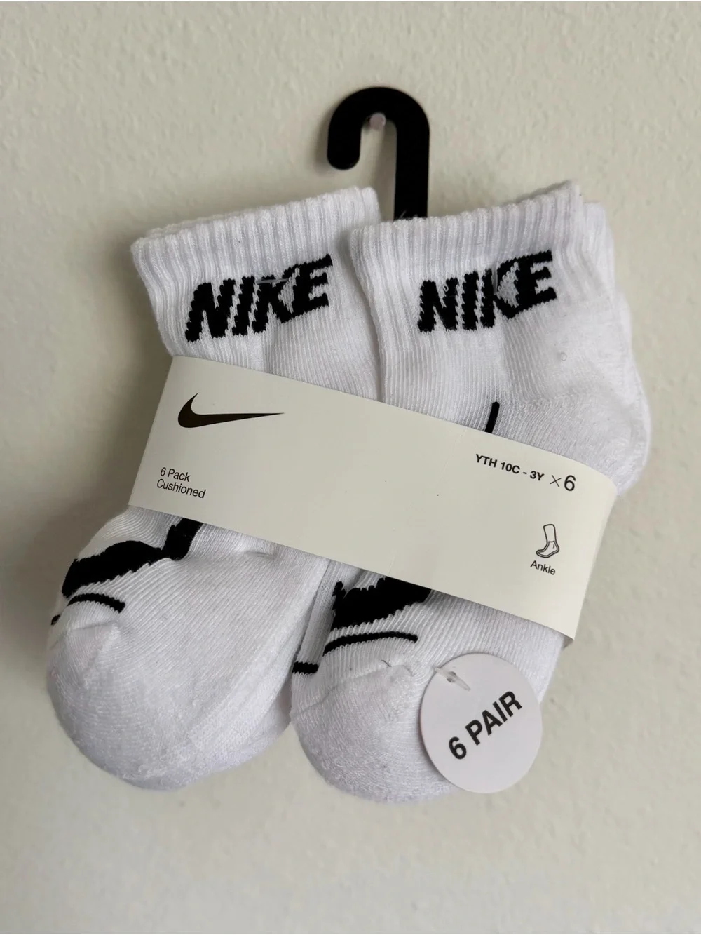 Nike Kids White & Black Ankle Socks - 6 Pack
